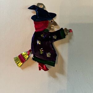 Hand painted Mexican tin art Colorful Witch